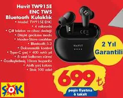 HAVİT TW915E ENC TWS BLUETOOTH KULAKLIK HAVİT TW915E ENC TWS BLUETOOTH KULAKLIK